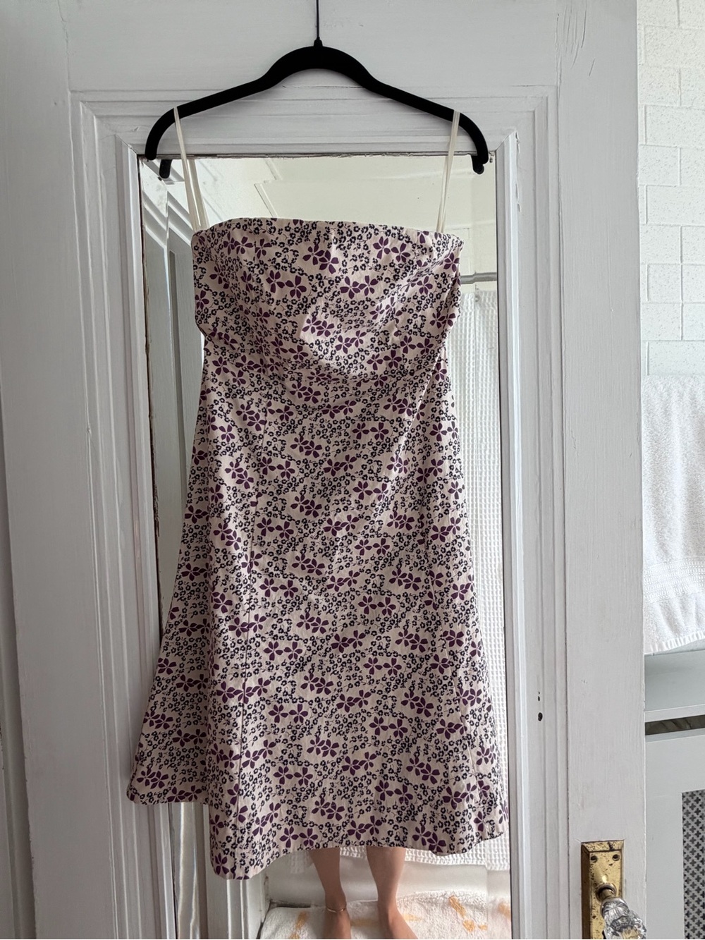 Strapless Floral Dress in Cream and Purple